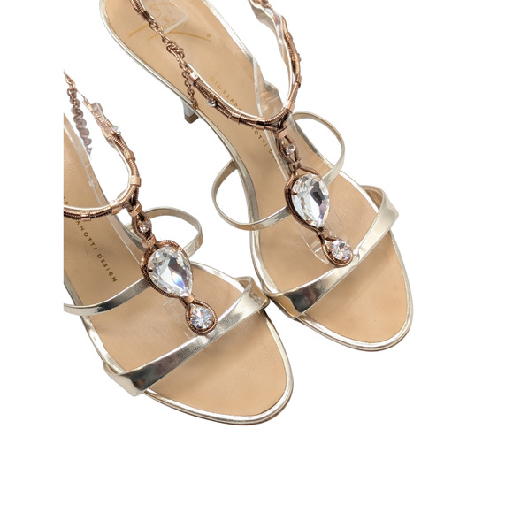 Giuseppe Zanotti Gold Crystal Embellished Rose Gold Chain Heels Size 40 - Picture 5 of 9